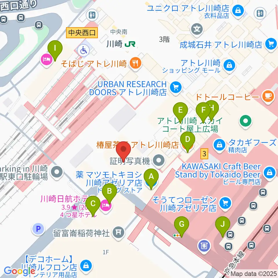ユニスタイル川崎 ヤマハミュージック周辺のカフェ一覧地図