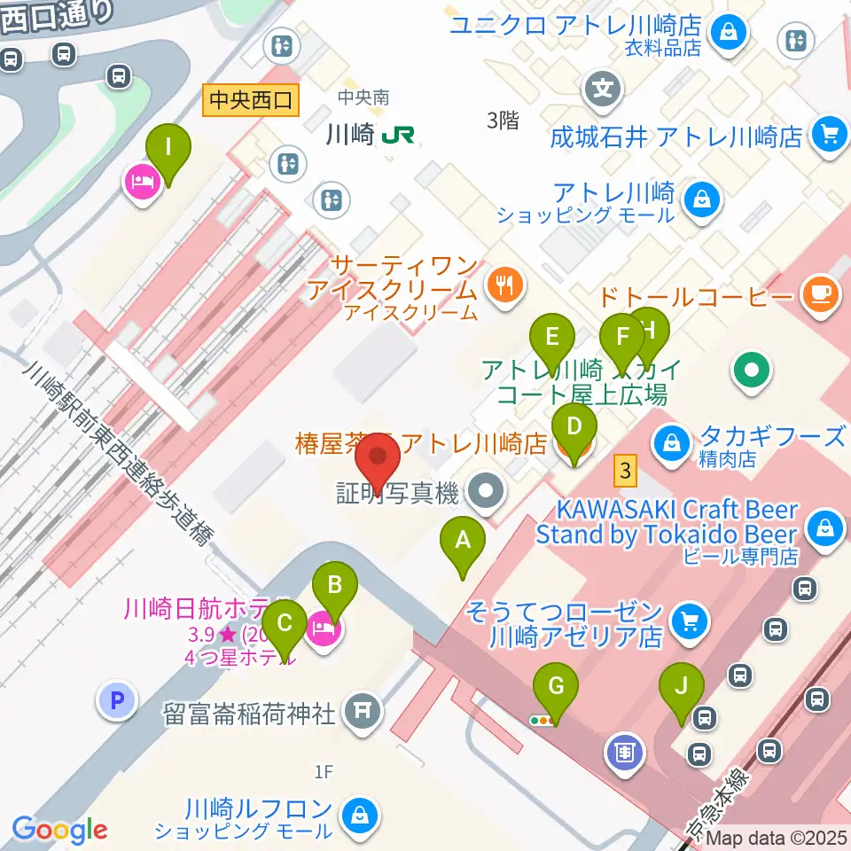 ユニスタイル川崎 ヤマハミュージック周辺のカフェ一覧地図
