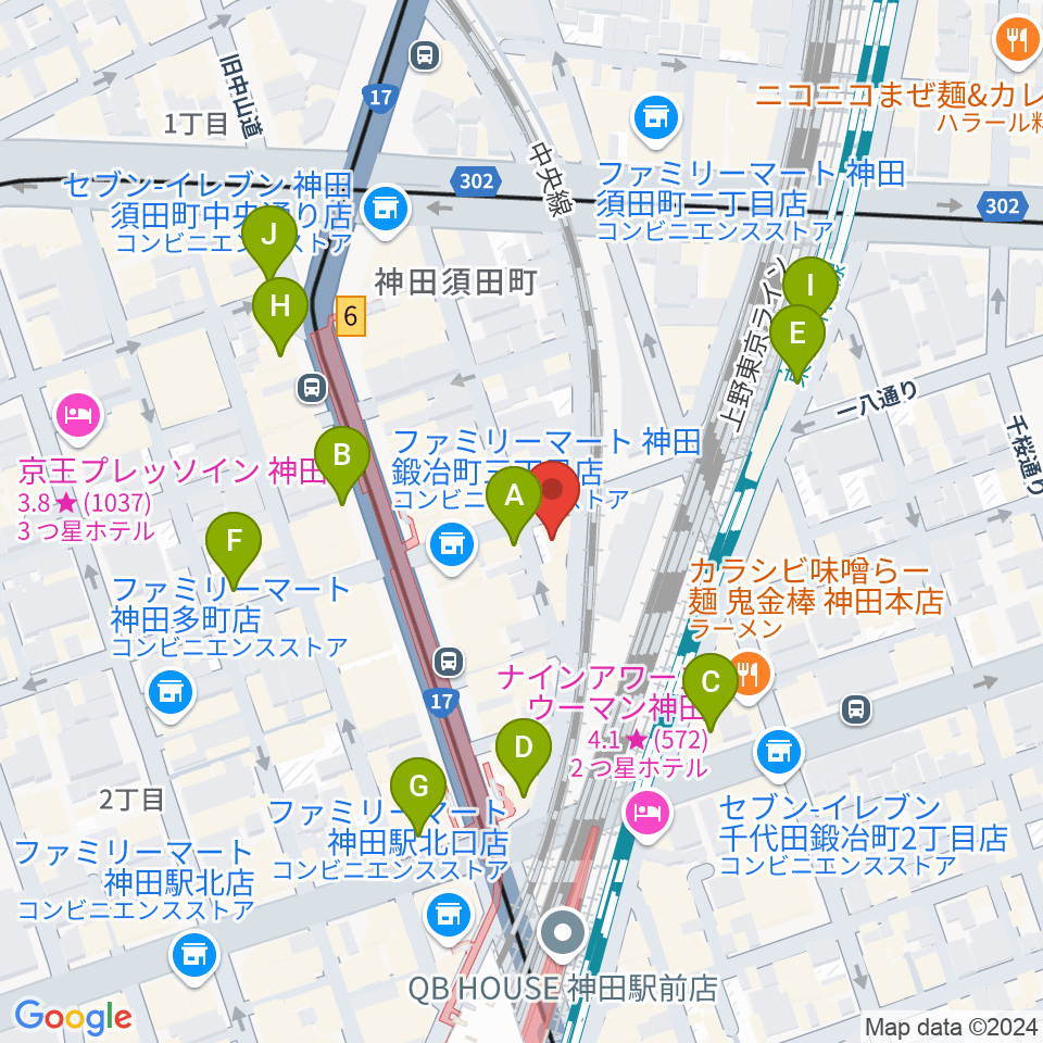 ストラト・クレイジー周辺のカフェ一覧地図