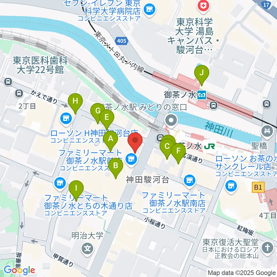 ギタープラネット エレキ本館周辺のカフェ一覧地図