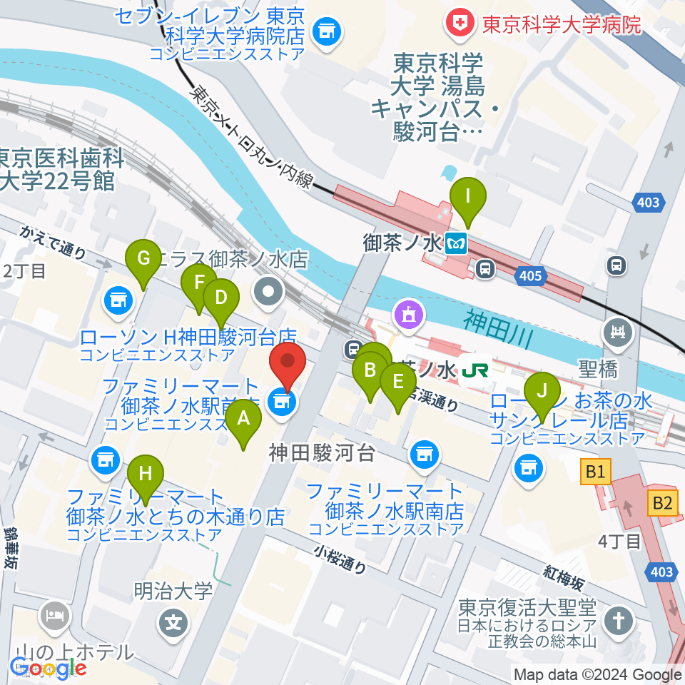 ギタープラネット・アコースティック＆ウクレレ館周辺のカフェ一覧地図