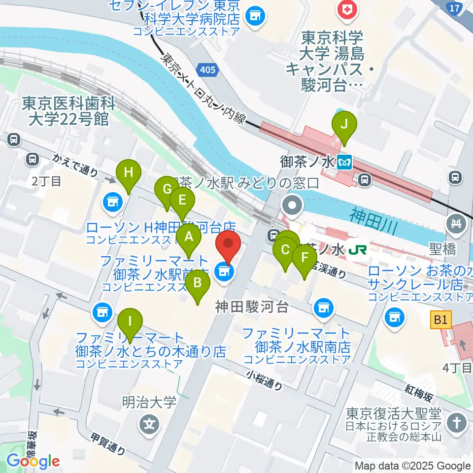 ギタープラネット・アコースティック&ウクレレ館周辺のカフェ一覧地図