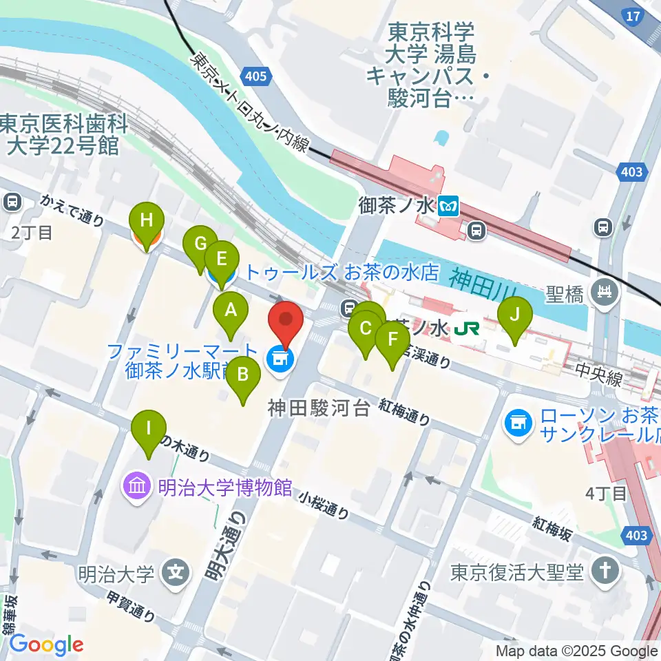 ギタープラネット・アコースティック＆ウクレレ館周辺のカフェ一覧地図