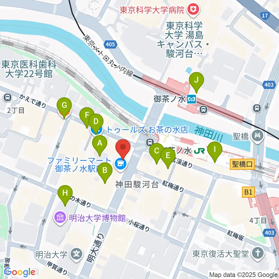 ギタープラネット・アコースティック＆ウクレレ館周辺のカフェ一覧地図