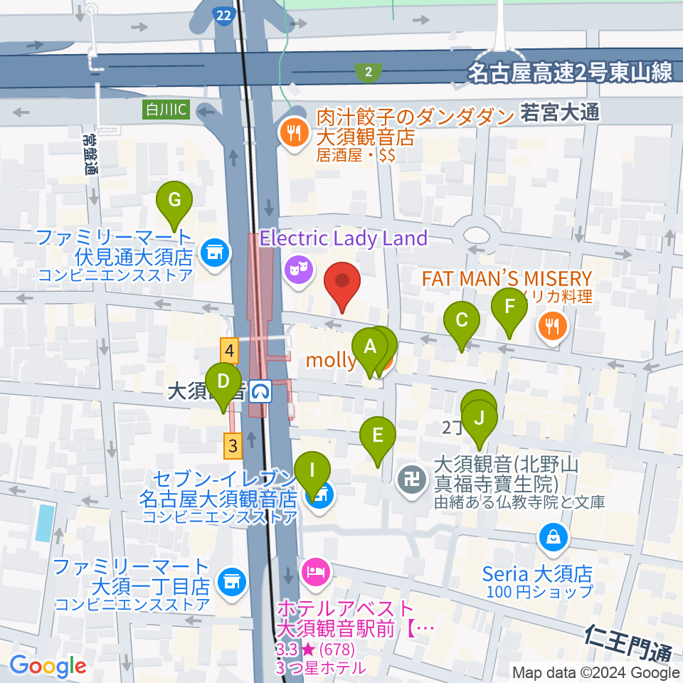 ギター＆ベーステックGRACIAS周辺のカフェ一覧地図