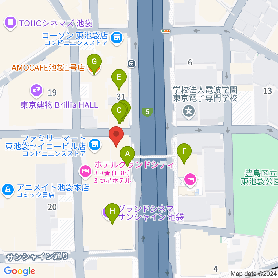 フジゲンカスタムハウス池袋周辺のカフェ一覧地図