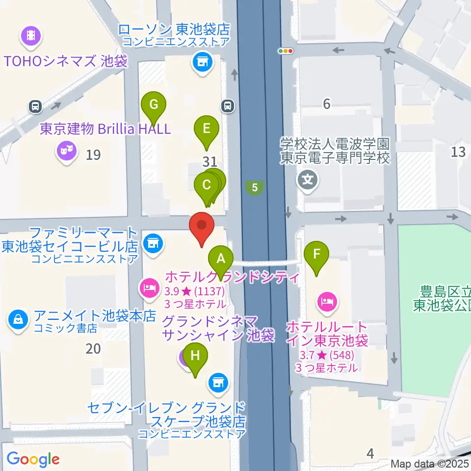フジゲンカスタムハウス池袋周辺のカフェ一覧地図