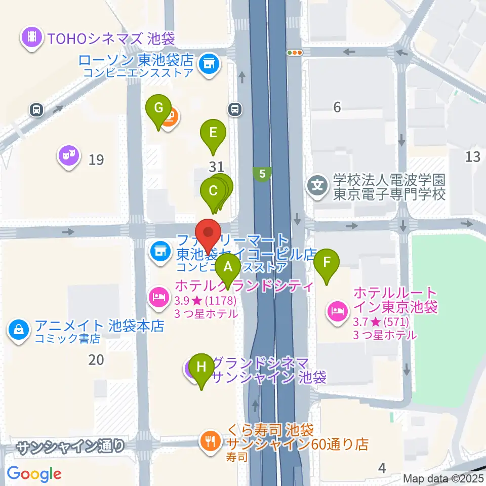 フジゲンカスタムハウス池袋周辺のカフェ一覧地図