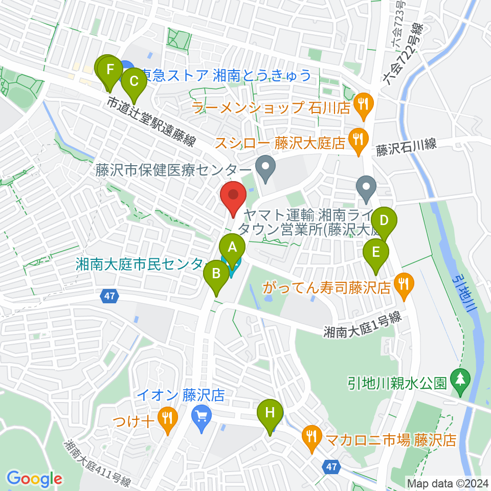 湘南ライフタウンセンター ヤマハミュージック周辺のカフェ一覧地図