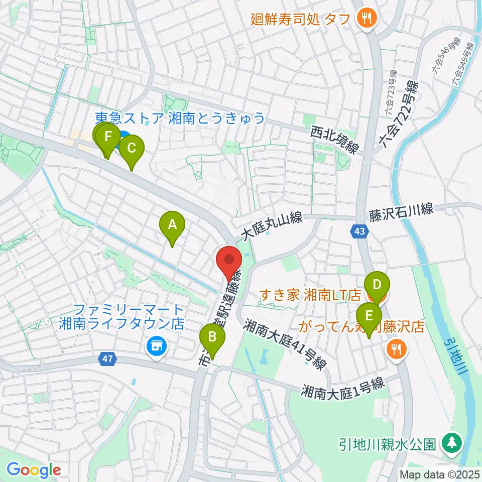 湘南ライフタウンセンター ヤマハミュージック周辺のカフェ一覧地図