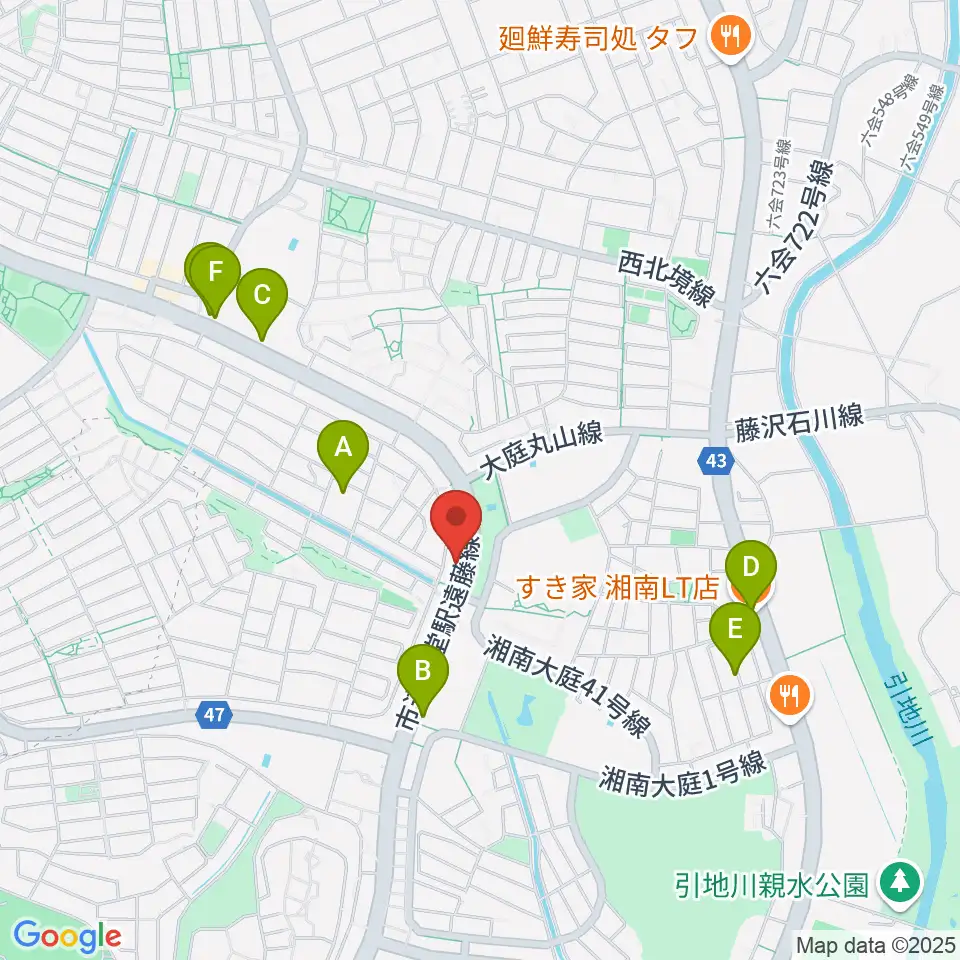 湘南ライフタウンセンター ヤマハミュージック周辺のカフェ一覧地図