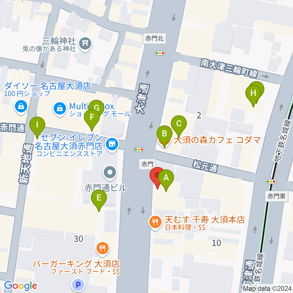 BIGBOSS名古屋周辺のカフェ一覧地図