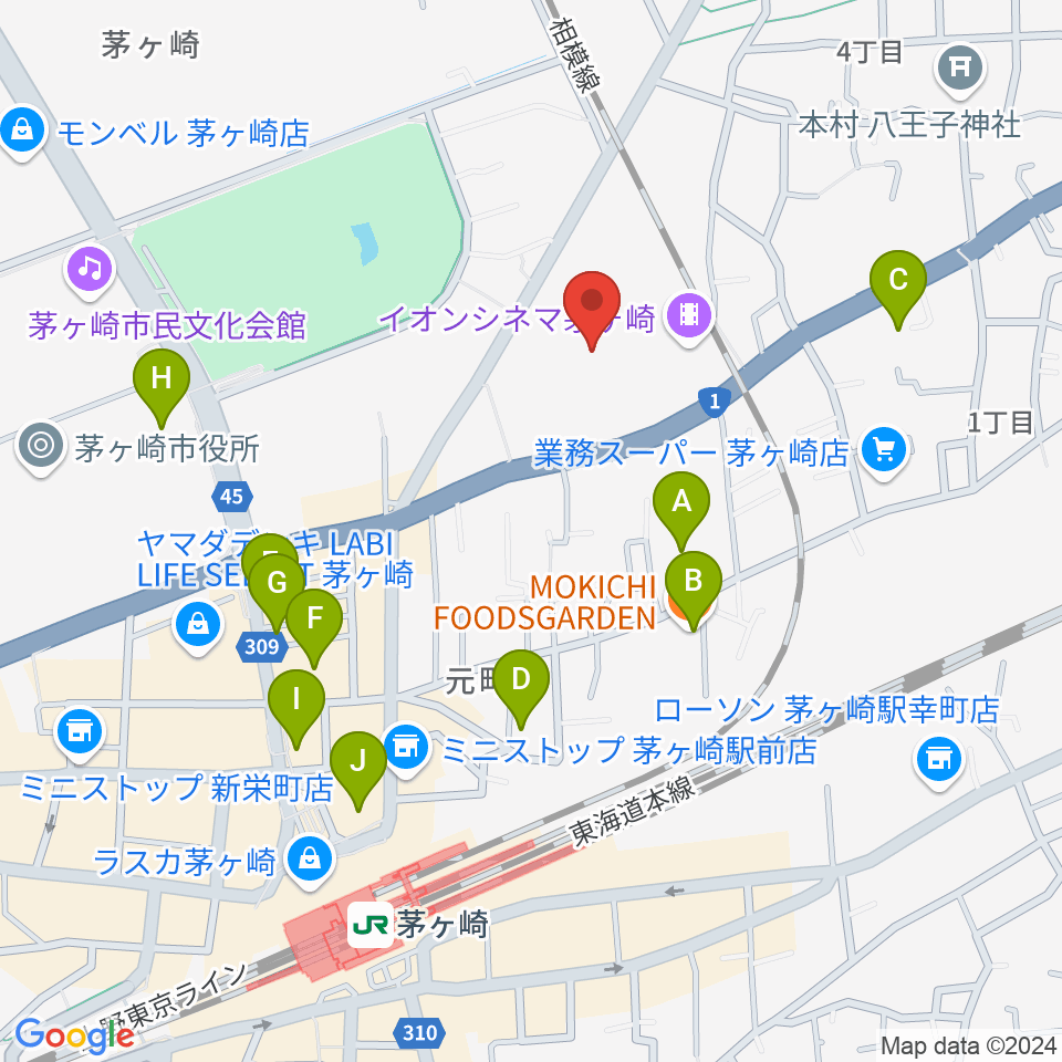 イオン茅ヶ崎センターヤマハミュージック周辺のカフェ一覧地図