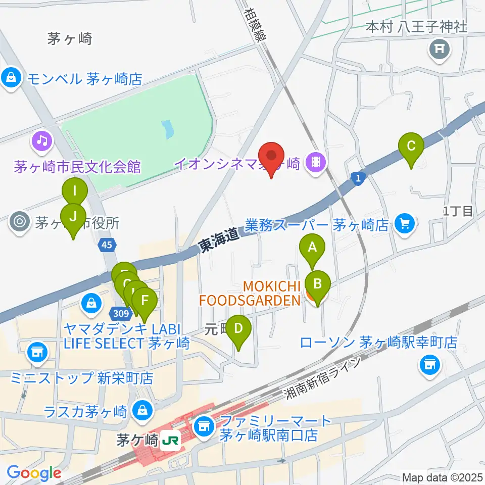 イオン茅ヶ崎センターヤマハミュージック周辺のカフェ一覧地図
