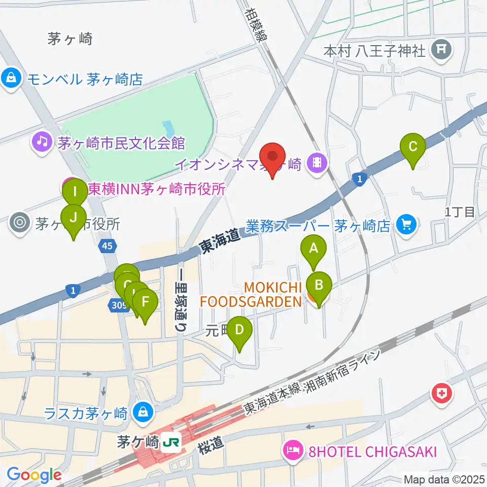 イオン茅ヶ崎センターヤマハミュージック周辺のカフェ一覧地図