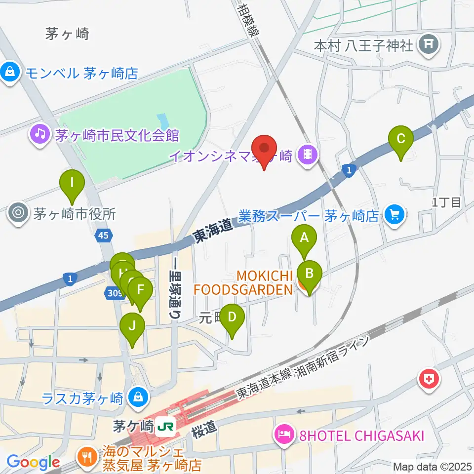 イオン茅ヶ崎センターヤマハミュージック周辺のカフェ一覧地図
