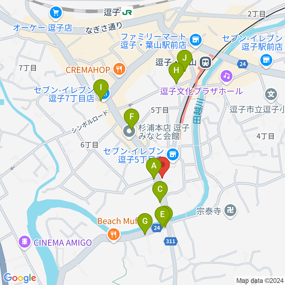 逗子教室 ヤマハミュージック周辺のカフェ一覧地図