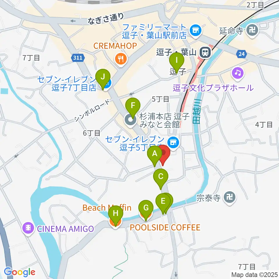 逗子教室 ヤマハミュージック周辺のカフェ一覧地図