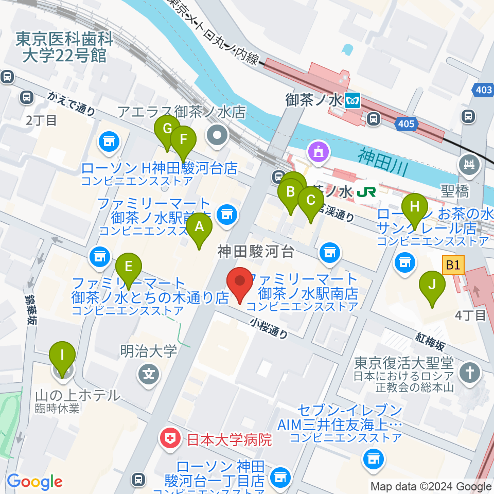 ESPギターワークショップ周辺のカフェ一覧地図