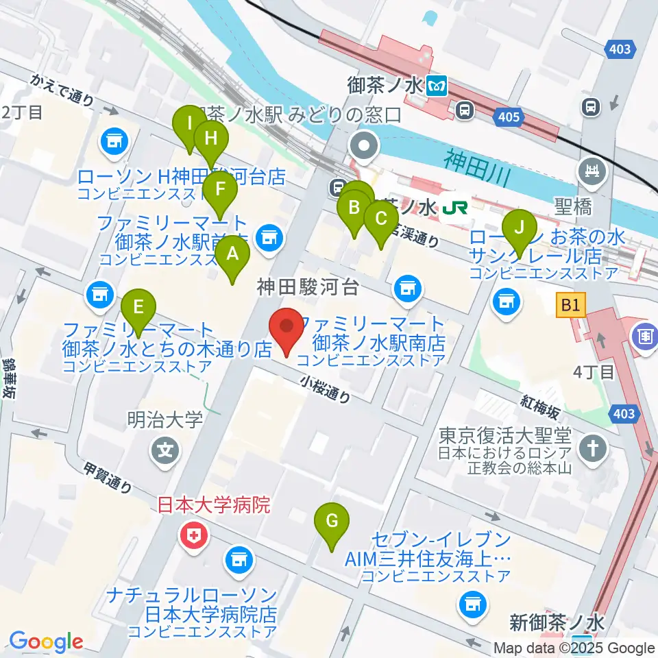 ESPギターワークショップ周辺のカフェ一覧地図