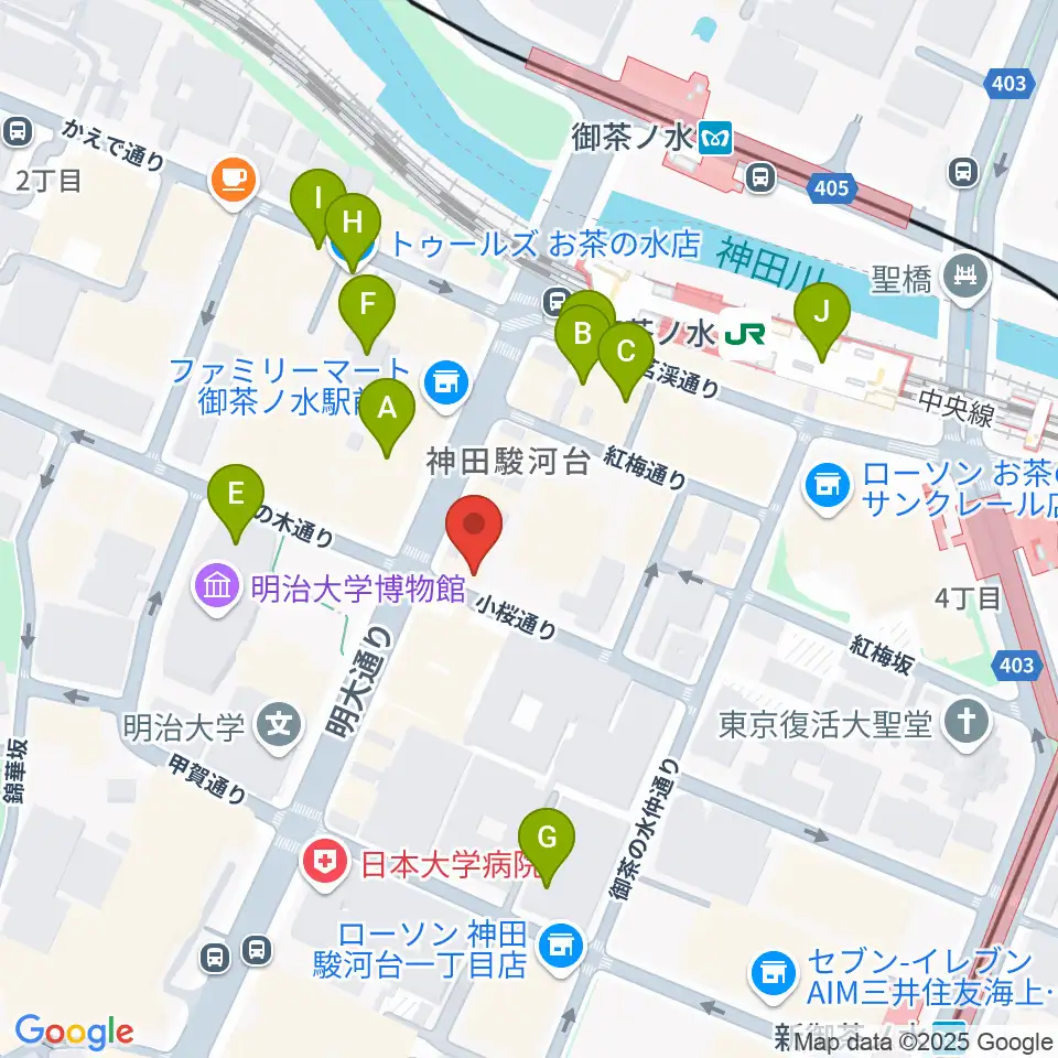 ESPギターワークショップ周辺のカフェ一覧地図
