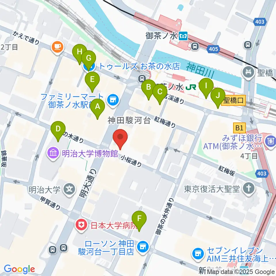ESPギターワークショップ周辺のカフェ一覧地図