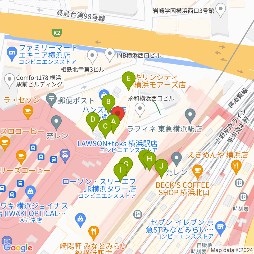 クロサワ楽器横浜店周辺のカフェ一覧地図