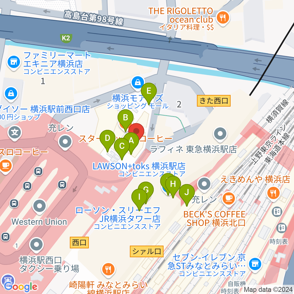 クロサワ楽器横浜店周辺のカフェ一覧地図