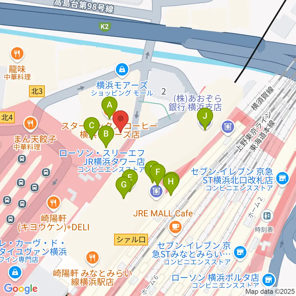 クロサワ楽器横浜店周辺のカフェ一覧地図