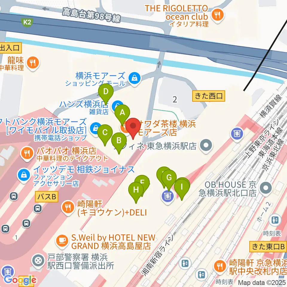 クロサワ楽器横浜店周辺のカフェ一覧地図
