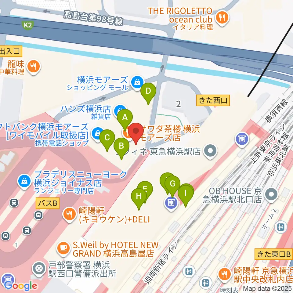 クロサワ楽器横浜店周辺のカフェ一覧地図