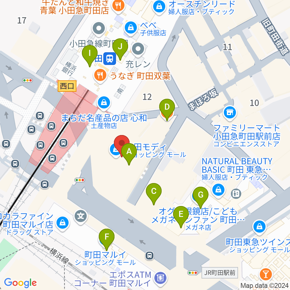 クロサワ楽器町田店周辺のカフェ一覧地図