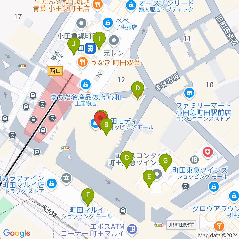 クロサワ楽器町田店周辺のカフェ一覧地図