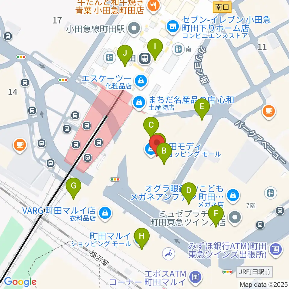クロサワ楽器町田店周辺のカフェ一覧地図