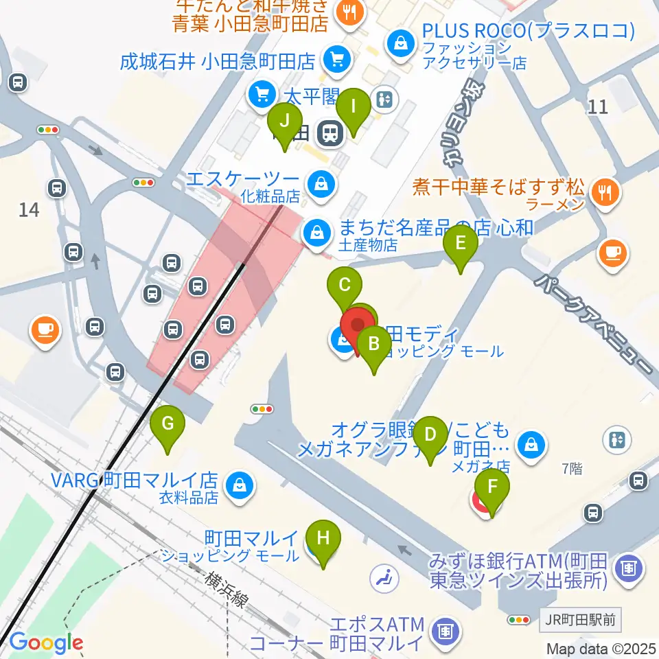 クロサワ楽器町田店周辺のカフェ一覧地図
