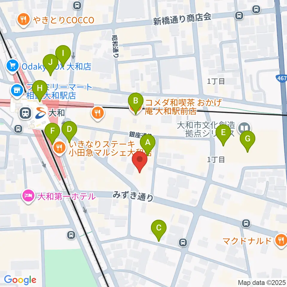 ユニスタイル大和 ヤマハミュージック周辺のカフェ一覧地図