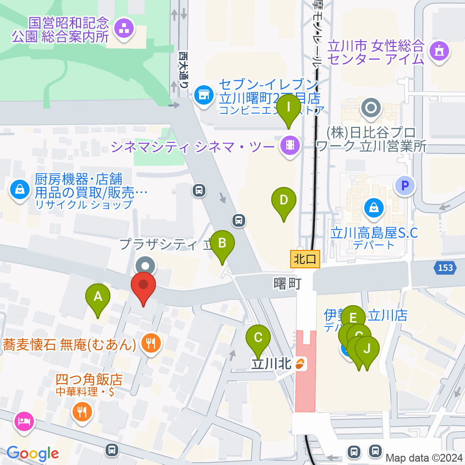 宮地楽器ミュージックスクエア立川周辺のカフェ一覧地図