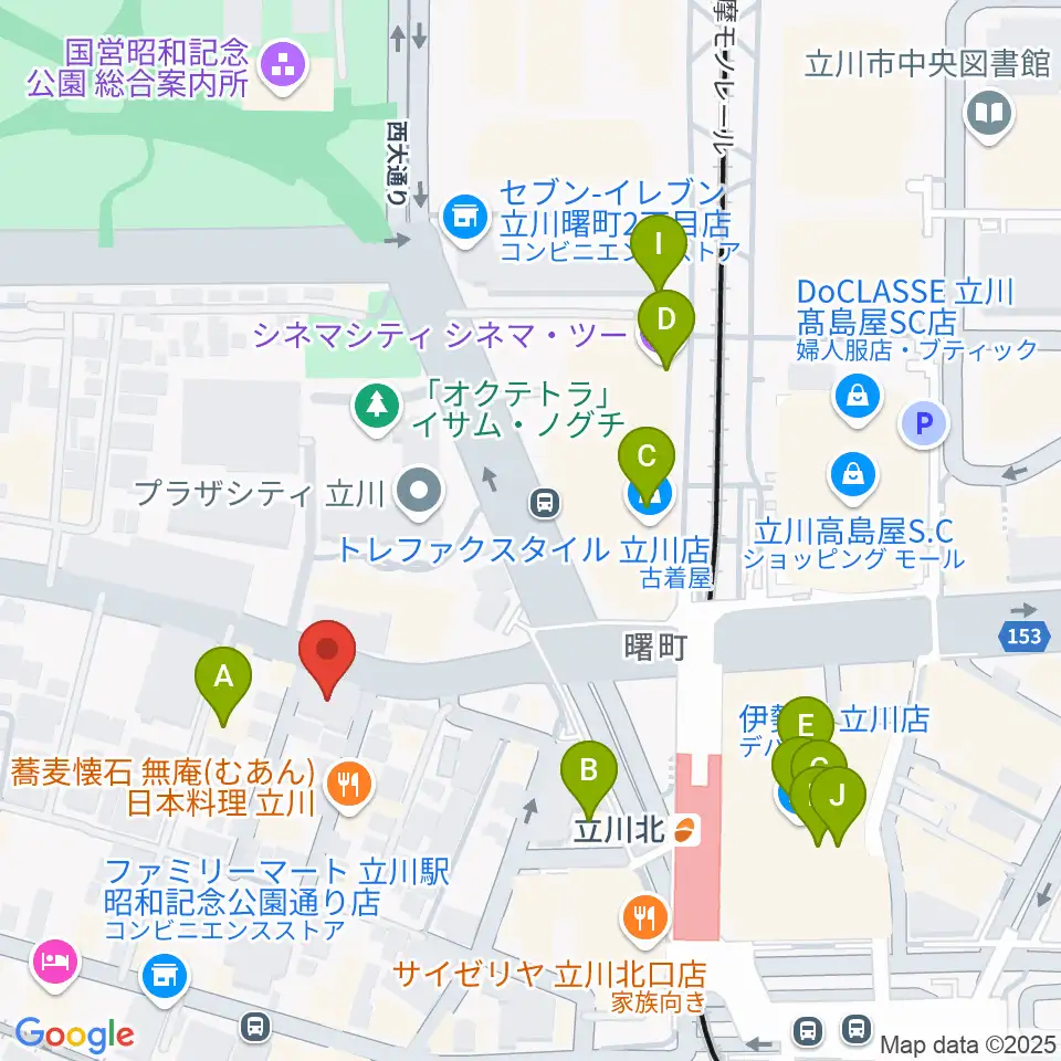 宮地楽器ミュージックスクエア立川周辺のカフェ一覧地図