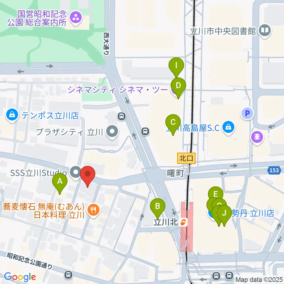 宮地楽器ミュージックスクエア立川周辺のカフェ一覧地図
