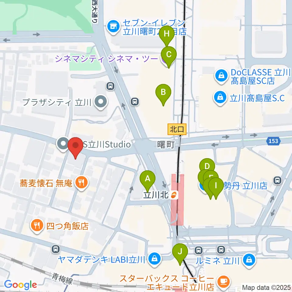 宮地楽器ミュージックスクエア立川周辺のカフェ一覧地図