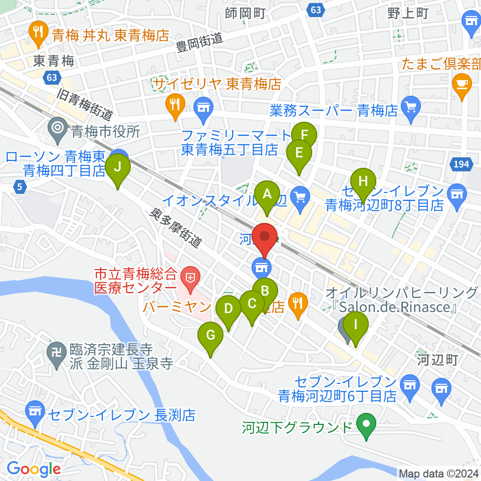 宮地楽器 河辺センター周辺のカフェ一覧地図