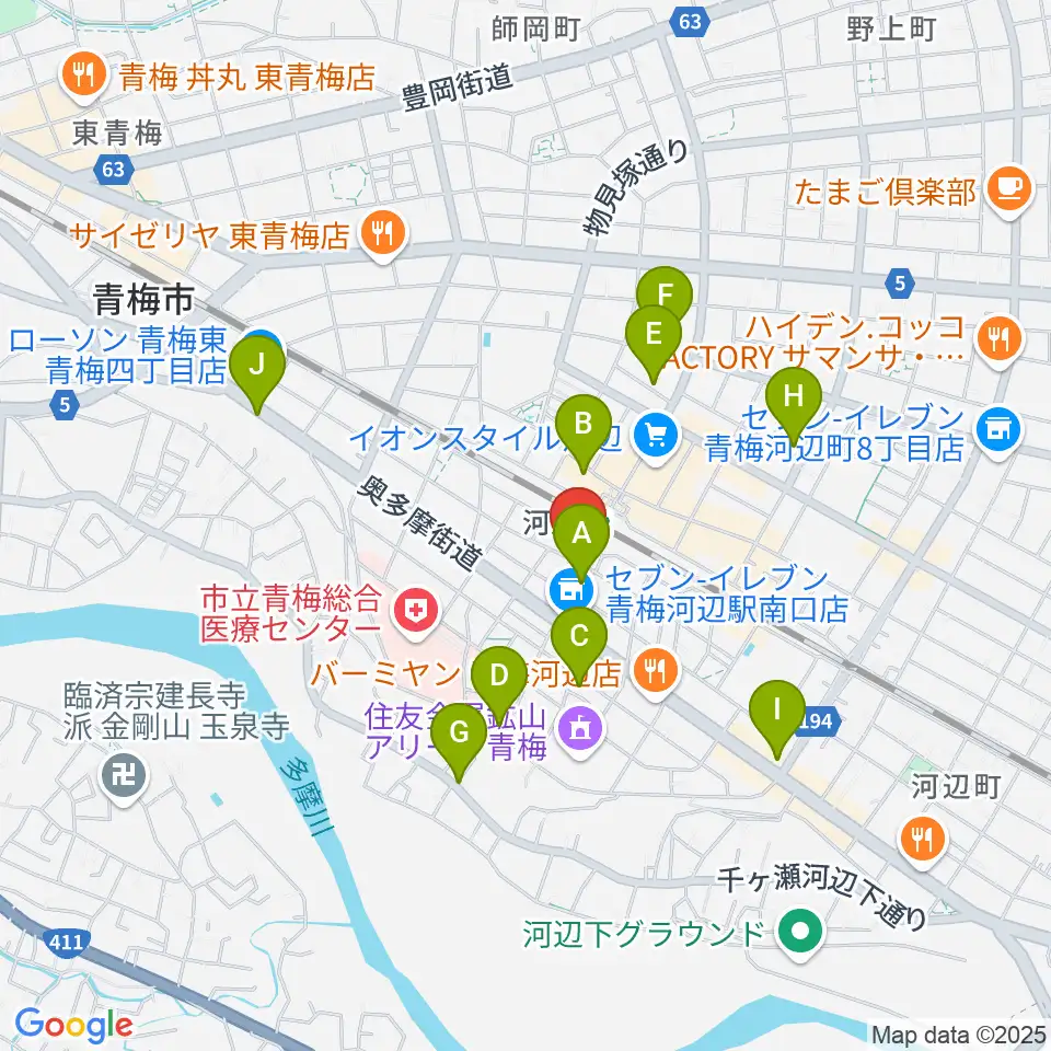 宮地楽器 河辺センター周辺のカフェ一覧地図