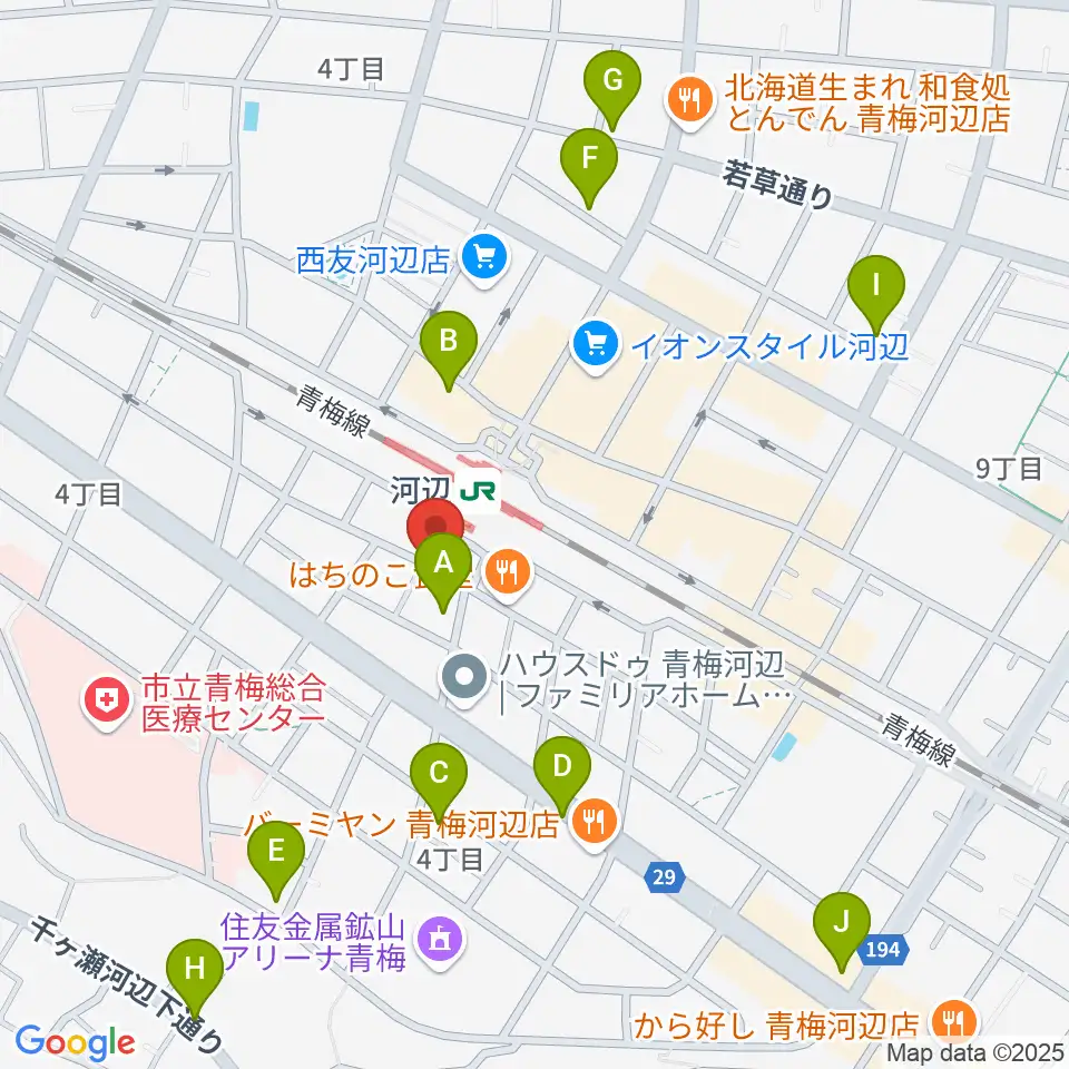 宮地楽器 河辺センター周辺のカフェ一覧地図