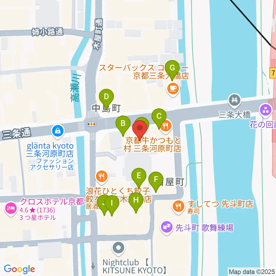 三条音楽院周辺のカフェ一覧地図