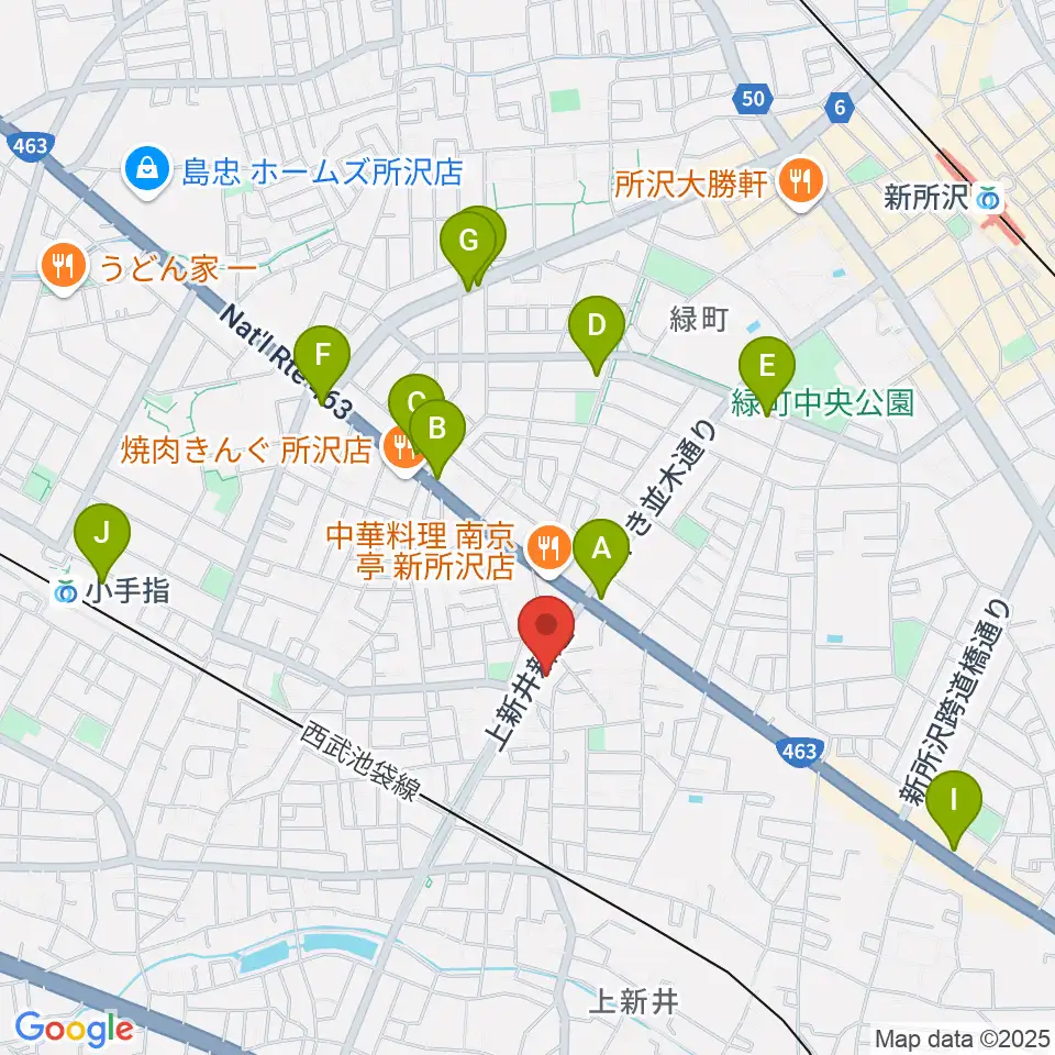 ユニスタイル小手指 ヤマハミュージック周辺のカフェ一覧地図