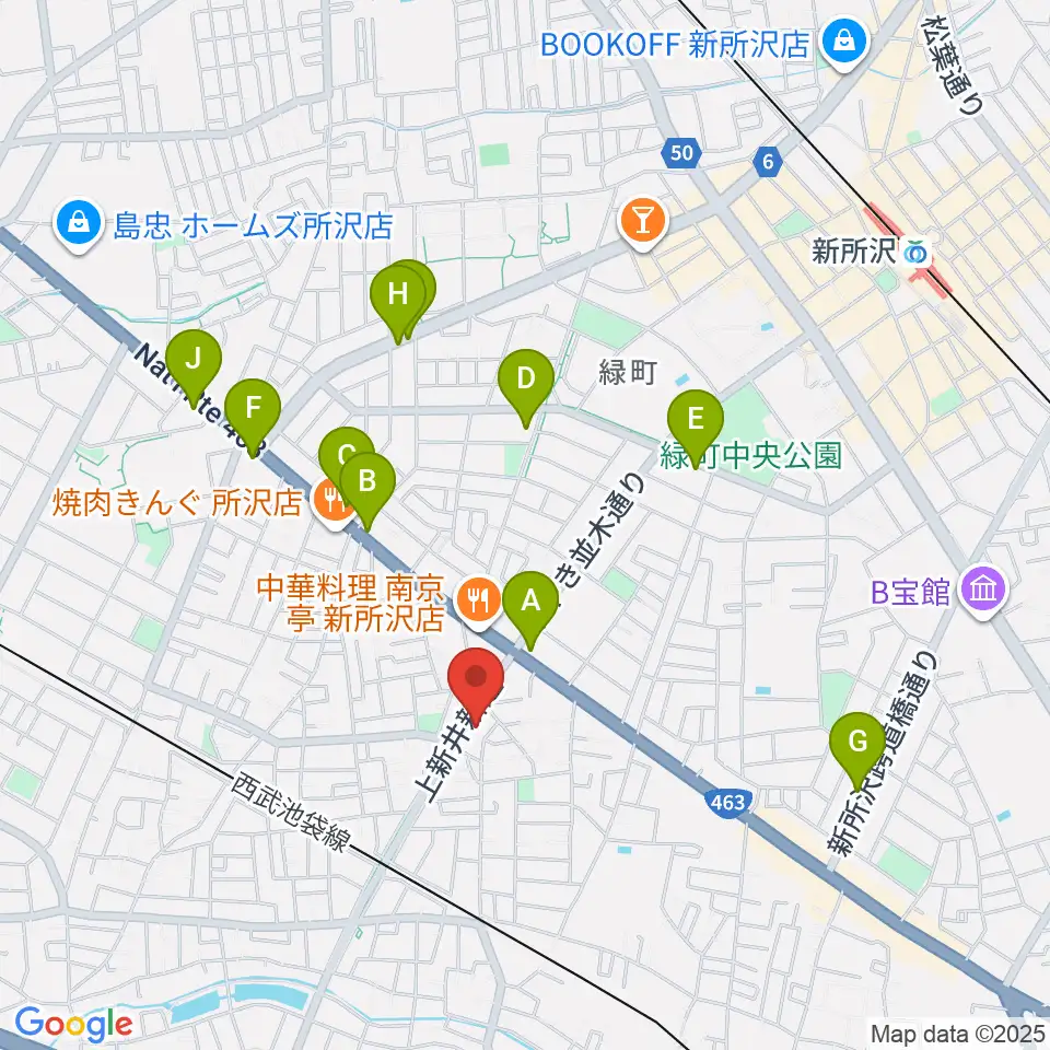 ユニスタイル小手指 ヤマハミュージック周辺のカフェ一覧地図
