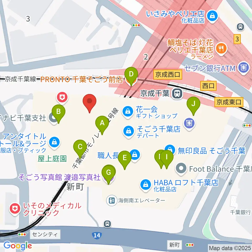 ミュージックアベニュー千葉ヤマハミュージック周辺のカフェ一覧地図