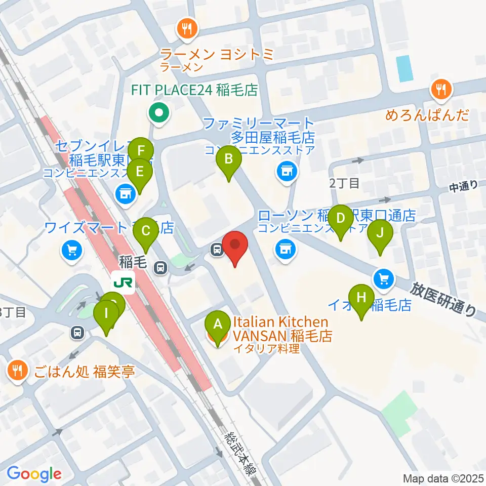 ミュージックアベニュー稲毛 ヤマハミュージック周辺のカフェ一覧地図