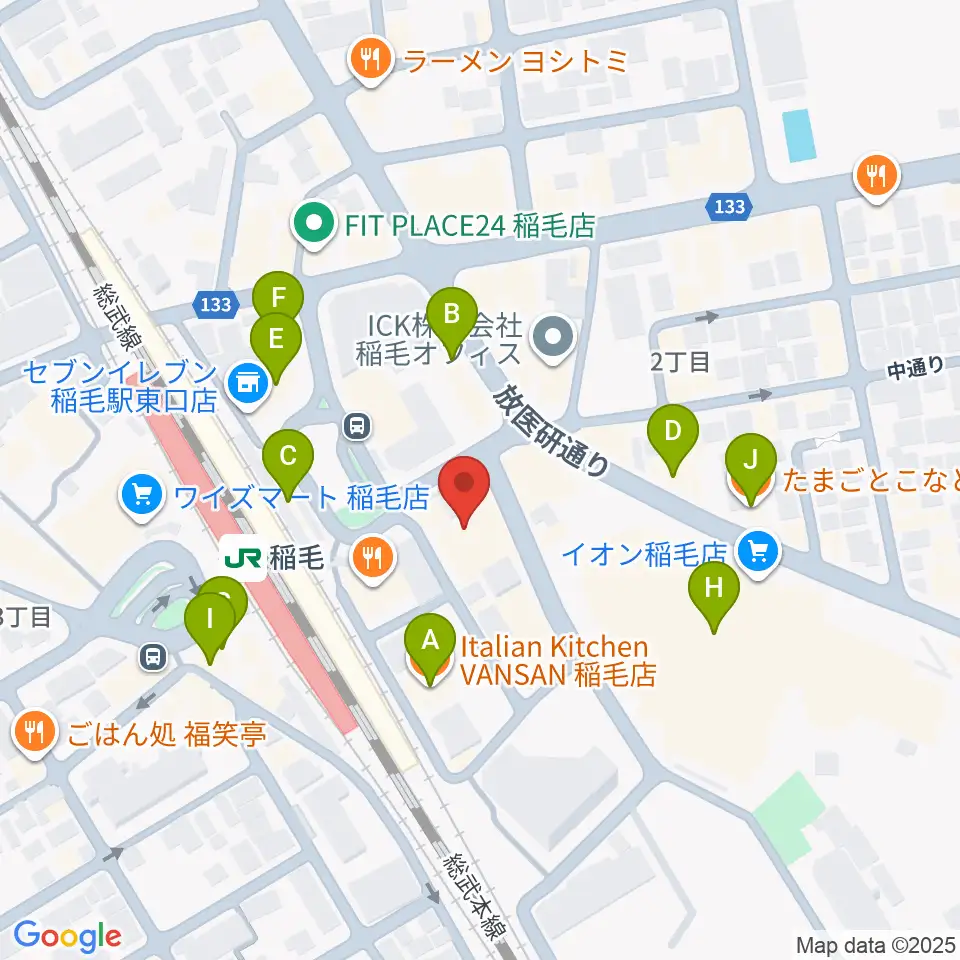 ミュージックアベニュー稲毛 ヤマハミュージック周辺のカフェ一覧地図