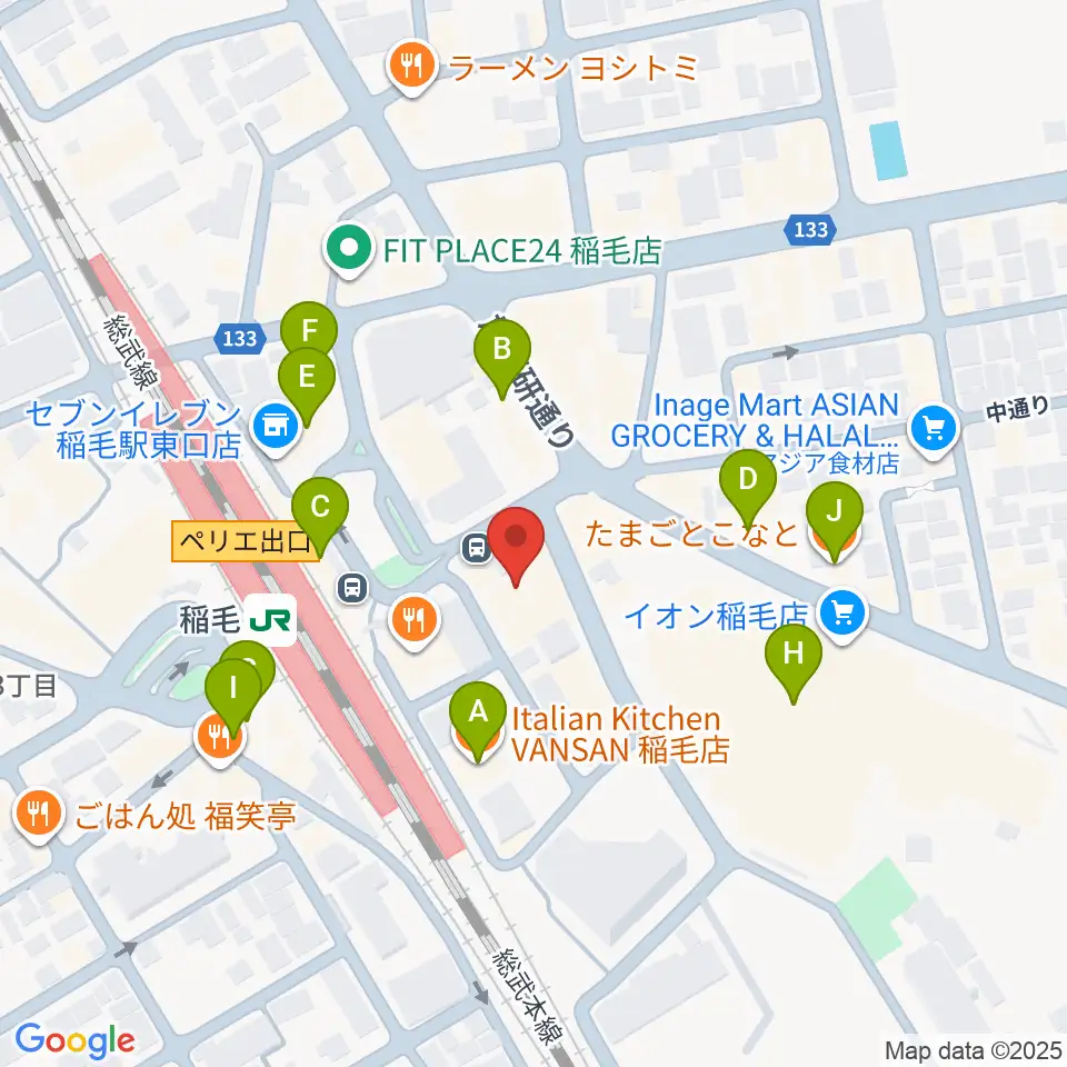 ミュージックアベニュー稲毛 ヤマハミュージック周辺のカフェ一覧地図